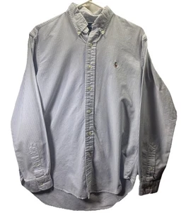 Polo Ralph Lauren Men Blue White Striped Oxford Button Up Shirt Med Seersucker - Picture 1 of 11