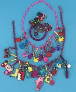 Lot TRUE VINTAGE 80's Plastic Bell Clip Retro Colorful Mixed Charms Necklaces - Picture 1 of 10
