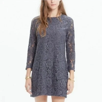 Vestido recto Madewell Talla 2 Encaje Manga Larga Cadete Azul Gris Clásico Cóctel Foto 1 de 4