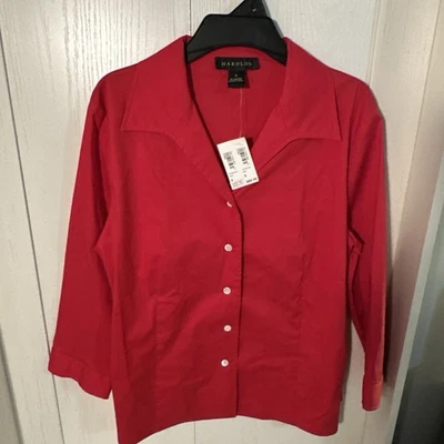 Harold's Women’s 3/4 Sleeve Button-Down Shirt Size 8 Red - Image 1 of 3