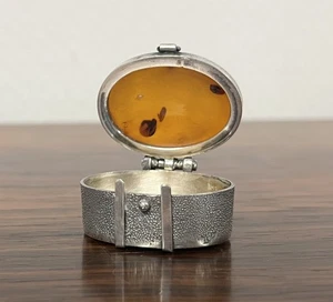 Pill Box Jewellery Box Sterling Silver And Amber In The Shape Of A Box - Picture 1 of 5