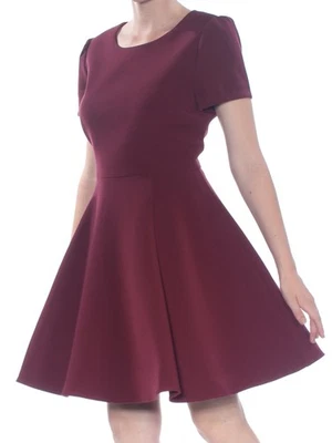 MAISON JULES Womens Burgundy Cap Sleeve Jewel Neck Formal Fit + Flare Dress 10 - Image 1 of 4