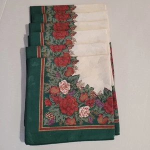 Fashion Industries Vintage Lot Of 6 Damask Christmas Napkins Floral Border EUC - Picture 1 of 8