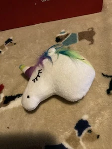 UNICORN PLUSH HEAD KEYRING WITH COLOURED MANE AND HORN BLUE, PINK, WHITE, PURPLE - Picture 1 of 2