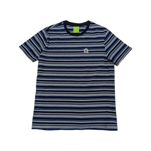 HUF Crown Stripe Tee Shirt Navy Blue Short Sleeve Crewneck Mens Small Top Cotton - Picture 1 of 5