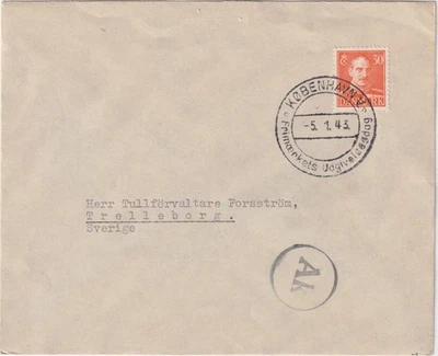 Segunda Guerra Mundial Kobenhavn Dinamarca 1943 Cubierta a Suecia Censor Alemán 'Ak' Copenhagen Foto 1 de 4