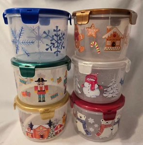 Lock & Lock Set of 6 Multi-Color Fun Christmas Holiday Containers New in Box - Picture 1 of 21