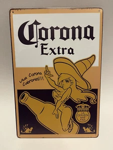 Botella de cerveza Corona Extra niña hojalata metal letrero grapador 8"X12" decoración hombre-cueva - Imagen 1 de 1