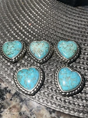 Vintage Lot Of 5 Heart Shaped Faux Turquoise Snap On Button Covers - Image 1 of 4