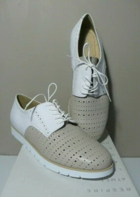 GEOX RESPIRA KOOKEAN Light Taupe/White Leather Low Heel Oxfords Comfort Sz 10 - Image 1 of 4