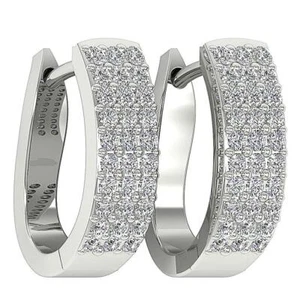 Natural Diamond VVS1 F Hoop Earrings 0.70 Ct 14K White Gold Appraisal 0.60Inch - Picture 1 of 12
