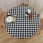  Round Fitted Vinyl Tablecloth with Elastic Edge 100% 40-44 Inch Black Check