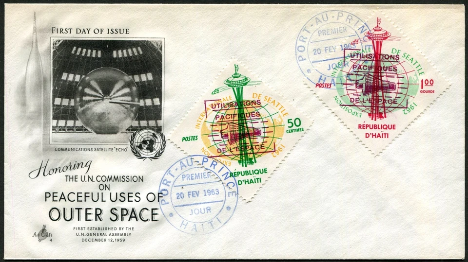 Haití 503a-504a Espacio Exterior Uso Pacífico FDC 1963 Puerto Príncipe Primer Día Cubierta Foto 1 de 1