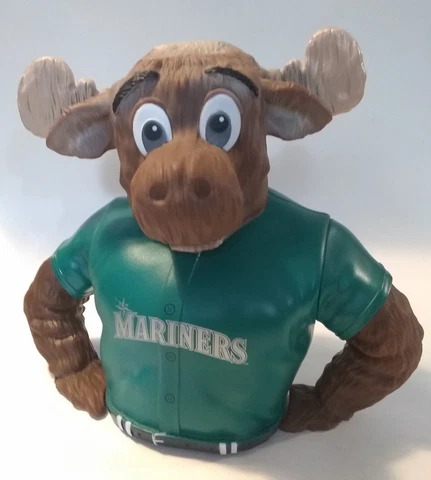 Seattle Mariners Moose Mascot Piggy Bank Green Jersey Key Bank Coin Plastic Cover