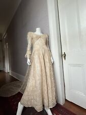 30's/40's Vintage Antique Lace Wedding Dress Gown W/ long train Sm/Med