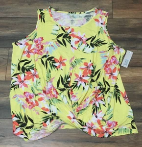 Croft & Barrow Sleeveless Top Twist Accent in Front Plus Size Tropical Floral - Picture 1 of 3