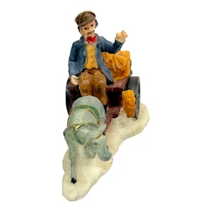 Vtg Christmas Village Accessory Man Ox Donkey Pulling Hay Straw Mule Wagon 4" - Picture 1 of 6