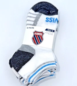 K-Swiss Boys  Socks 10 Pairs Size 6-8 White/Gray Low Cut Ankle Fits Shoe Sz 10-4 - Picture 1 of 5