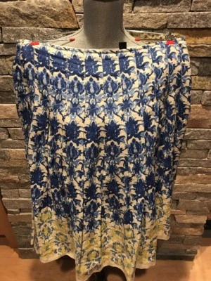 ISDA & CO Linen Full Skirt Blue Yellow Natural - Size 12 - Image 1 of 4