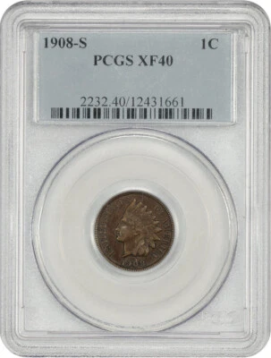 1908-S 1C PCGS XF40 Indian Head Cent 12431661 - Image 1 of 2