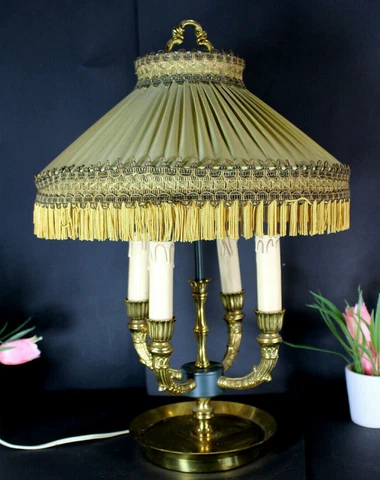 Vintage french bouillotte Table lamp bronze fabric shade 1970 Cover