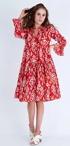 DREAM APPAREL Dress Large Red Cotton Pleat Front Tiered Midi Length BNWOT - Imagen 1 de 11