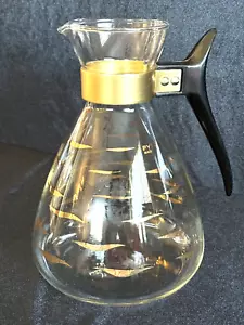 1950's Glass Pyrex Gold Atomic Tiger Eye Stripe Coffee Pot Carafe With Handle - Picture 1 of 9