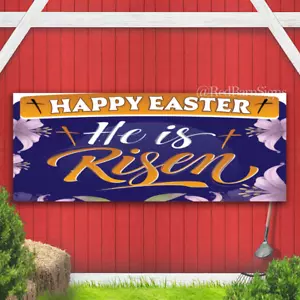 Happy Easter He is Risen Banner Sign, Religious Easter Day Decorations Sign - Picture 1 of 1