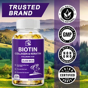 120 Caps Biotin With Collagen&Keratin for Hair Growth Nails Skin Beauty 25000mcg - Picture 1 of 7
