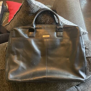 John Varvatos Black Vintage Genuine 100% Leather Laptop Bag Missing Shoulder Str - Picture 1 of 7