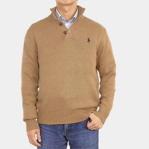 *NEW - POLO RALPH LAUREN MENS CLASSIC 3 BUTTON COTTON SWEATER - CAMEL : S - 4XL - Picture 1 of 6