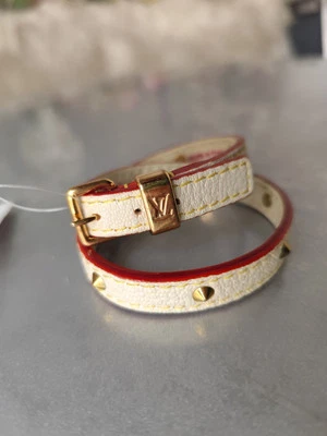 Original Louis Vuitton Armband Wickelarmband Leder mit Nieten beige TOPZUSTAND  - Bild 1 von 4