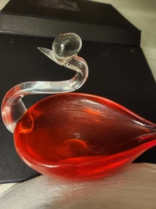 Vintage Duncan & Miller Ruby Red 7" Open Swan Centerpiece Dish - Picture 1 of 12