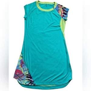 Title Nine Teal Activewear dress with tropical print accents size medium Travel - Picture 1 of 6