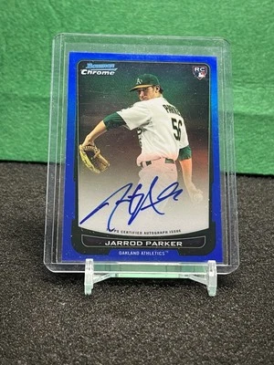 Jarrod Parker 2012 Bowman cromo #213 novato autógrafo refractor azul 202/250 Foto 1 de 2