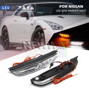 2x Clear LED White Amber Side Marker Signal Lights For Nissan GT-R R35 2007-up - Picture 1 of 9