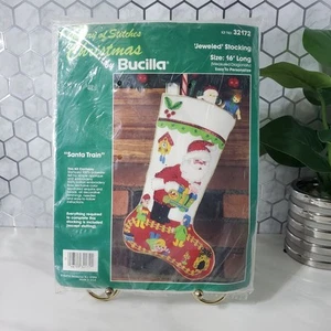 Vintage Bucilla Jeweled Santa Train Felt Stocking Kit 16" #32172 READ - Picture 1 of 3