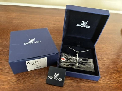 Swarovski Auténtico Cristal Bisel Cruz Colgante 18” Ajustable Cadena Plata / CAJA NUEVA Foto 1 de 4