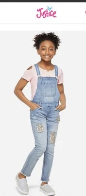 Justice Girls Jeans flip sequin destructed overalls Size 18 NWT - Image 1 of 4