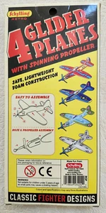 Retro 4 Glider Planes with Spinning Propeller Schylling Foam Classic Fighters - Picture 1 of 3