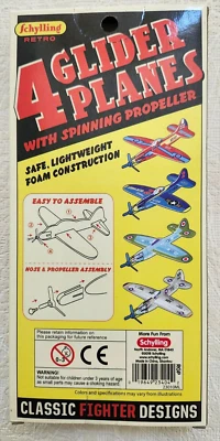 Retro 4 Glider Planes with Spinning Propeller Schylling Foam Classic Fighters - Image 1 of 3