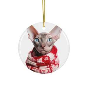 Hanging Ceramic Christmas Tree Ornament - Sphynx Cat Design - Photo 1/4