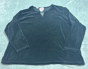 Quacker Factory Sweater Womens 3X Black Velvet Pullover Rhinestone Velour V Neck - Picture 1 of 10