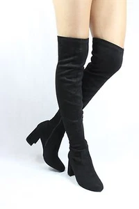 Shoe Republic Andra Round Toe Chunky Heel Over The Knee Thigh High Dress Boots - Picture 1 of 12