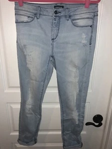 Bebe Womens 30 Light Denim Jeans Capri Pre-owned Holes Lightly Cuffed  - Foto 1 di 4