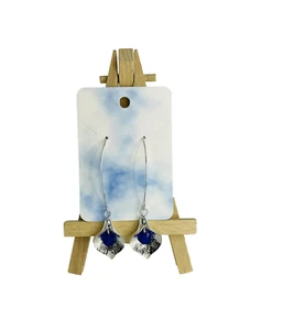 Vintage Trendy Silver Hook Dangle Earrings Inlaid Blue Zircon Noble Jewelry - Picture 1 of 5