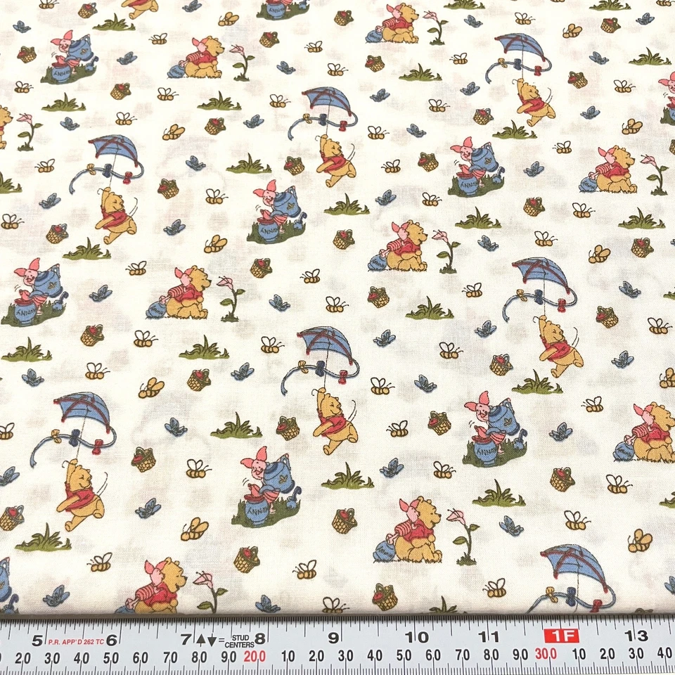 Pooh's Day In The Park Piglet Bees Off-White Cotton Fabric Remnant 12" x 44" - Image 1 of 2
