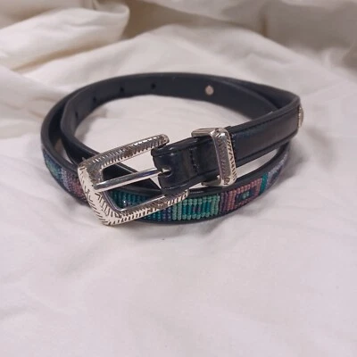 BRIGHTON Mujer Talla M 30 Negro Cuentas Cinturón Ajustado Multicolor Cuentas Azteca Boho Foto 1 de 4