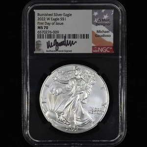 2022-W $1 SILVER AMERICAN EAGLE ✪ NGC MS-70 ✪ BURNISHED FDOI MICHAEL GUADIOSO - Picture 1 of 2