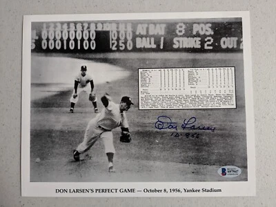 Tarjeta fotográfica firmada por Don LARSEN 8x10 juego perfecto 1956 NY Yankees BAS Beckett certificado de autenticidad A Foto 1 de 2